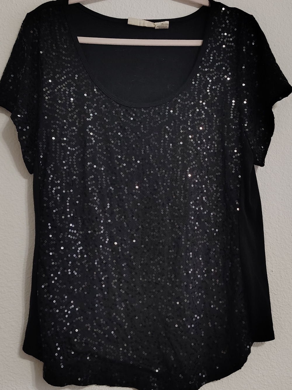 Allison Brittney Black Sequin Scoop Neck Short Sleeve Top